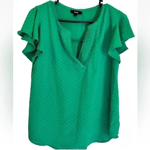 Mine Kelly Green Cap Sleeve Top Ladies Size Large GUC - Picture 2 of 9